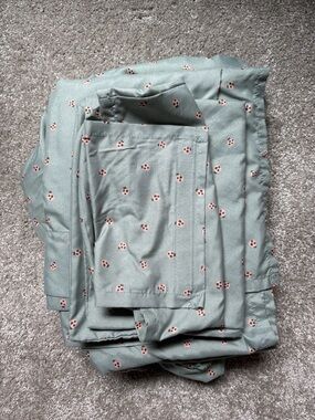 Twin Sheet Set Sage Green with Pink Ladybug Dot Print